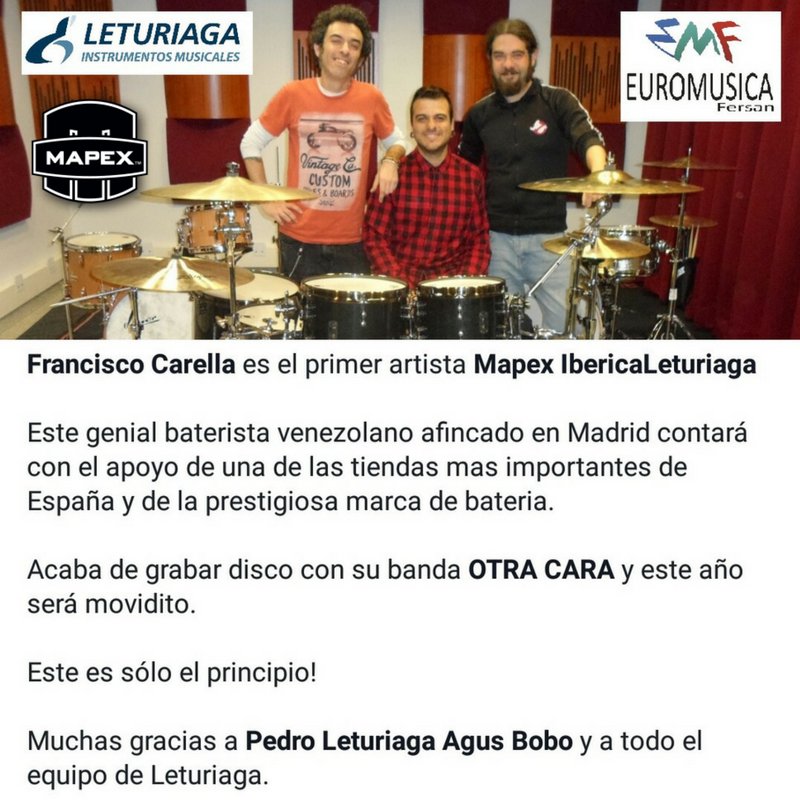 francocarella's tweet photo. A partir de HOY, soy el 1er artista @MapexDrumsUSA/@leturiaga.. IMPOSIBLE estar mas feliz y orgulloso.. GRACIAS a TODOS.. @Euromusicafersa!😊 https://t.co/kASSK7b5ym