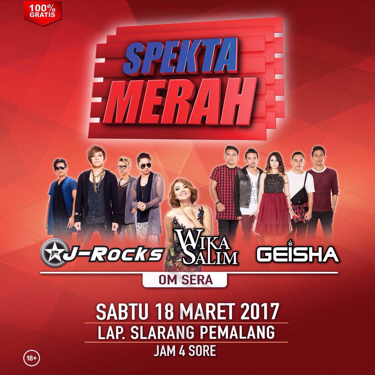 #SpektaMerah #GudangGaram #NyalakanMerahMu Malam ini Lap. Slarang #Pemalang w/ <a href="/WikaSalim/">wika salim</a> #WikaSalim #JRocks &amp; #Geisha #Wisher Merapat