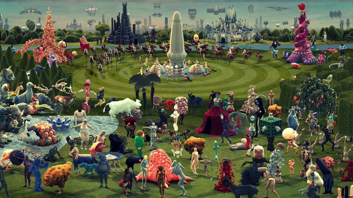 openculture's tweet photo. Hieronymus Bosch’s Medieval Painting, The Garden of Earthly Delights, Comes to Life in a Gigantic, Modern Animation https://t.co/9oQdHIsBvQ https://t.co/OvKAmV8uid