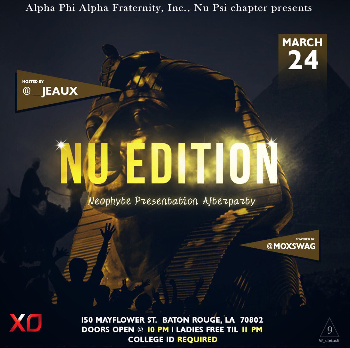 JeauxP4E's tweet photo. It's Up Next Friday With LSU Alphas Downtown At Club XO #NuEdition π
We Turning Up Downtown π₯π₯#ApeShxt https://t.co/O9QaBoCQ9T