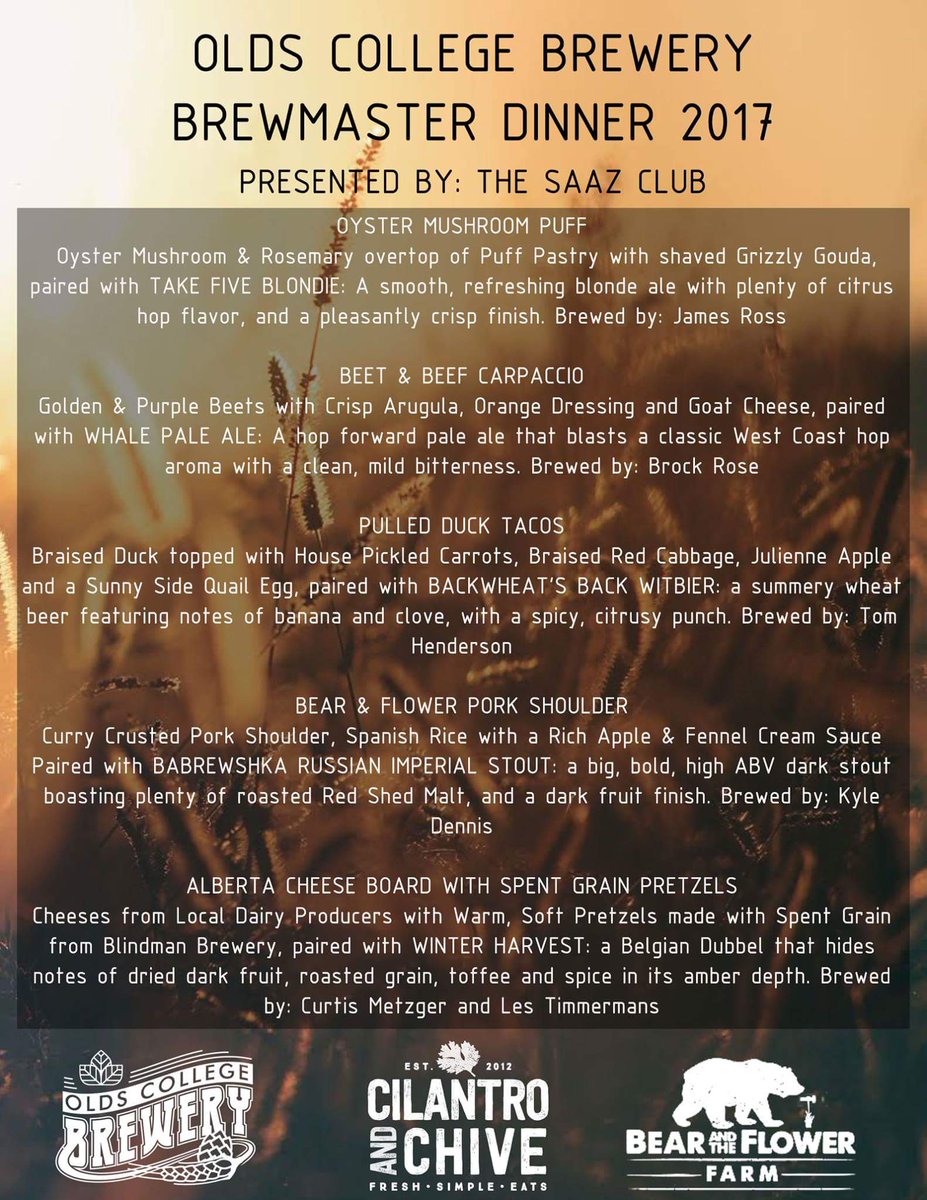 OcSaaz Club (@ocsaazclub) on Twitter photo Only a couple tickets left ! <a href="/OCBrewmaster/">Olds College Brewery</a> <a href="/cilantro_chive/">cilantro and chive</a> <a href="/BearFlowerFarm/">Bear and the Flower</a> Only a couple tickets left ! <a href="/OCBrewmaster/">Olds College Brewery</a> <a href="/cilantro_chive/">cilantro and chive</a> <a href="/BearFlowerFarm/">Bear and the Flower</a>