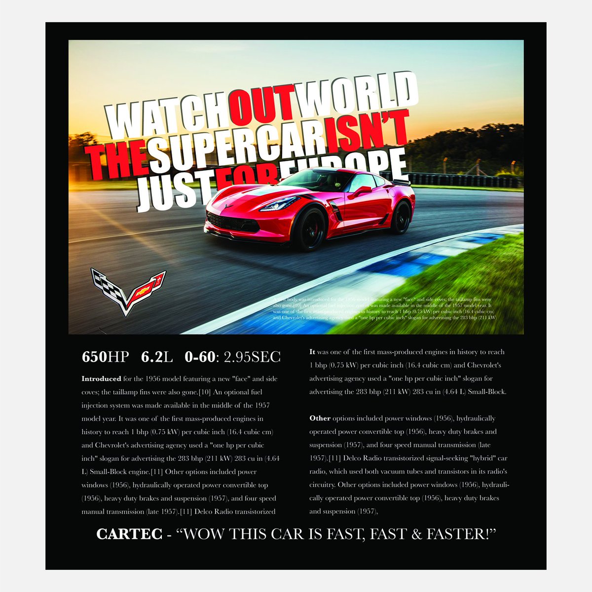 tinkerdezine's tweet photo. "The #Supercars isn't just for Europe." Magazine spread for the brand new 2017 #Corvette. (this is not an official ad.) https://t.co/5yqHkQUlaS