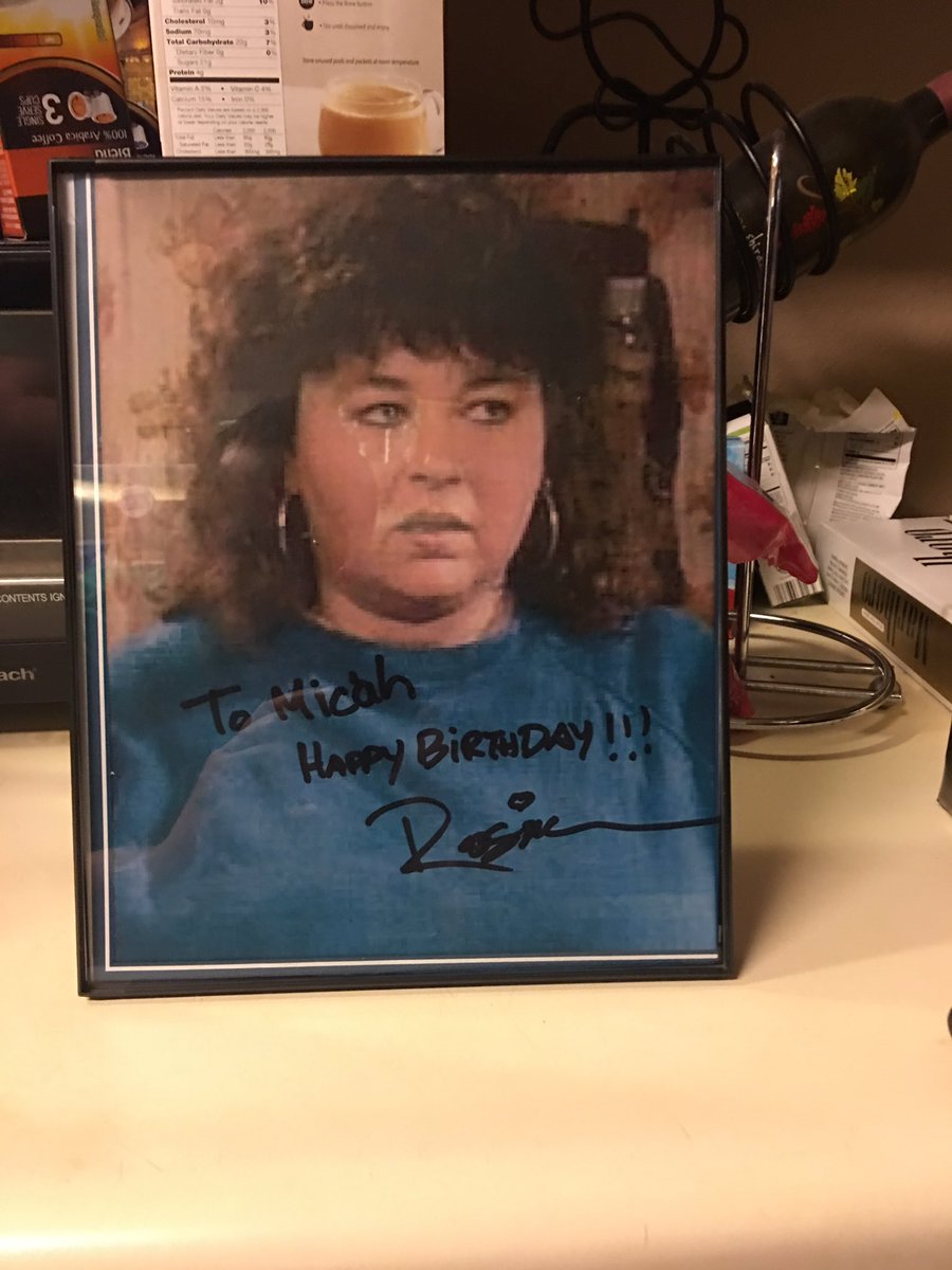 garrison2718's tweet photo. @therealroseanne perfect birthday gift for a 10 year old. He has no idea who you are! Got him some cheese too. #theconnors #isignedit https://t.co/ilZdccduXs