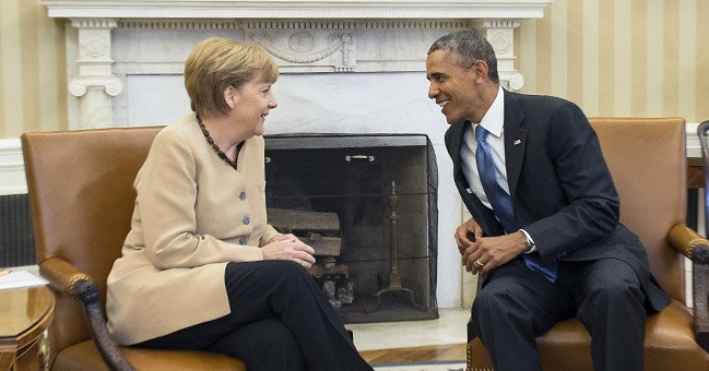 DisavowTrump20's tweet photo. Here's a picture to cheer you up after Trump's childish behavior today! RETWEET if you miss Merkel and Obama's leadership and friendship! https://t.co/a58cBry5as