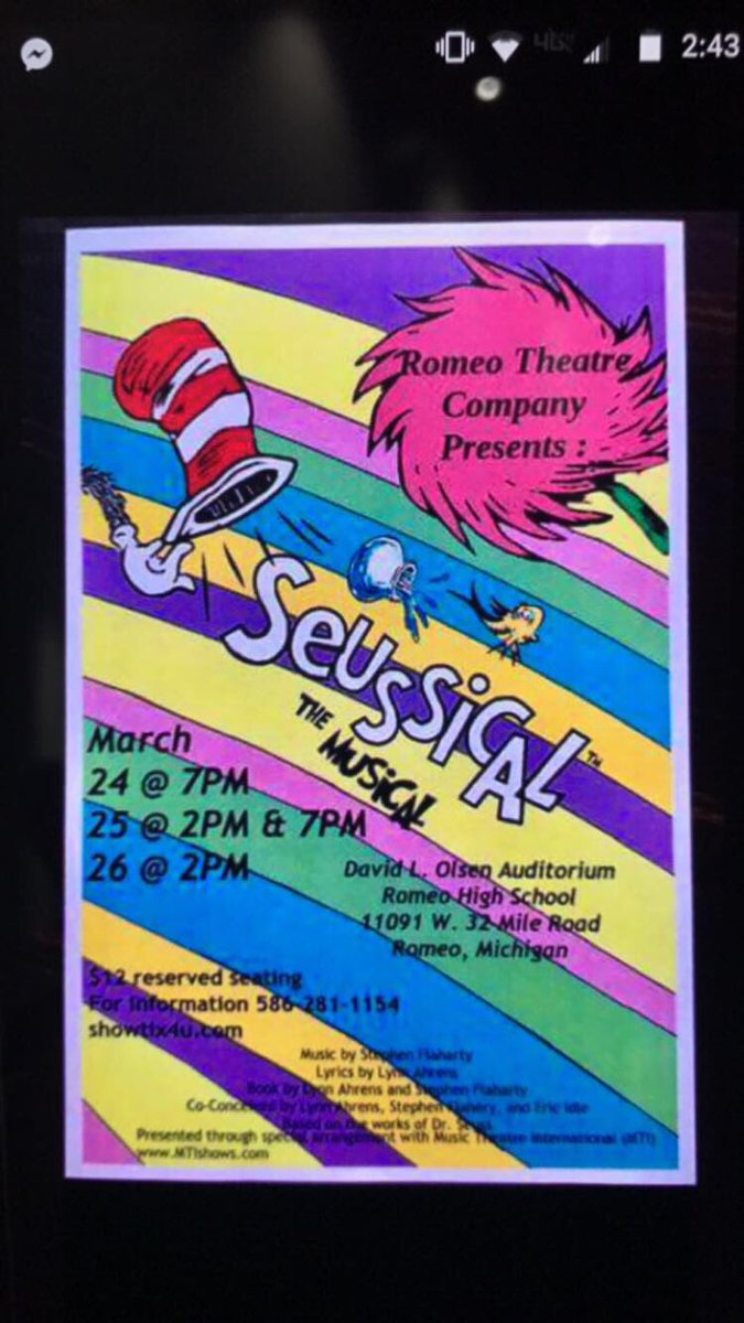 lilybehring's tweet photo. Come see seussical the musical march 24,25, and 26! School show on the 23 for 10 dollars!🐵 https://t.co/x3bemGmAdi