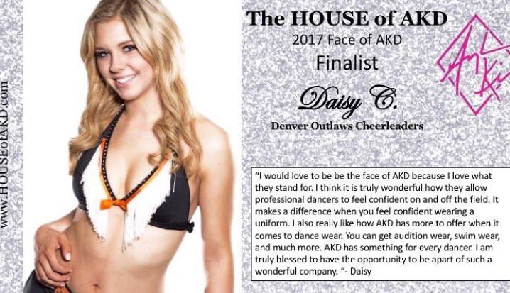 OutlawsDancers's tweet photo. Congrats to DOD Daisy for becoming a finalist for the Face of AKD! We are so proud of you! #OutlawsNation https://t.co/8UoRqiEO5k