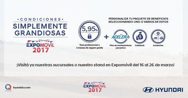 ¡No lo pensés más! Tenemos condiciones simplemente grandiosas para que te llevés tu Hyundai preferido. #Expomóvil2017