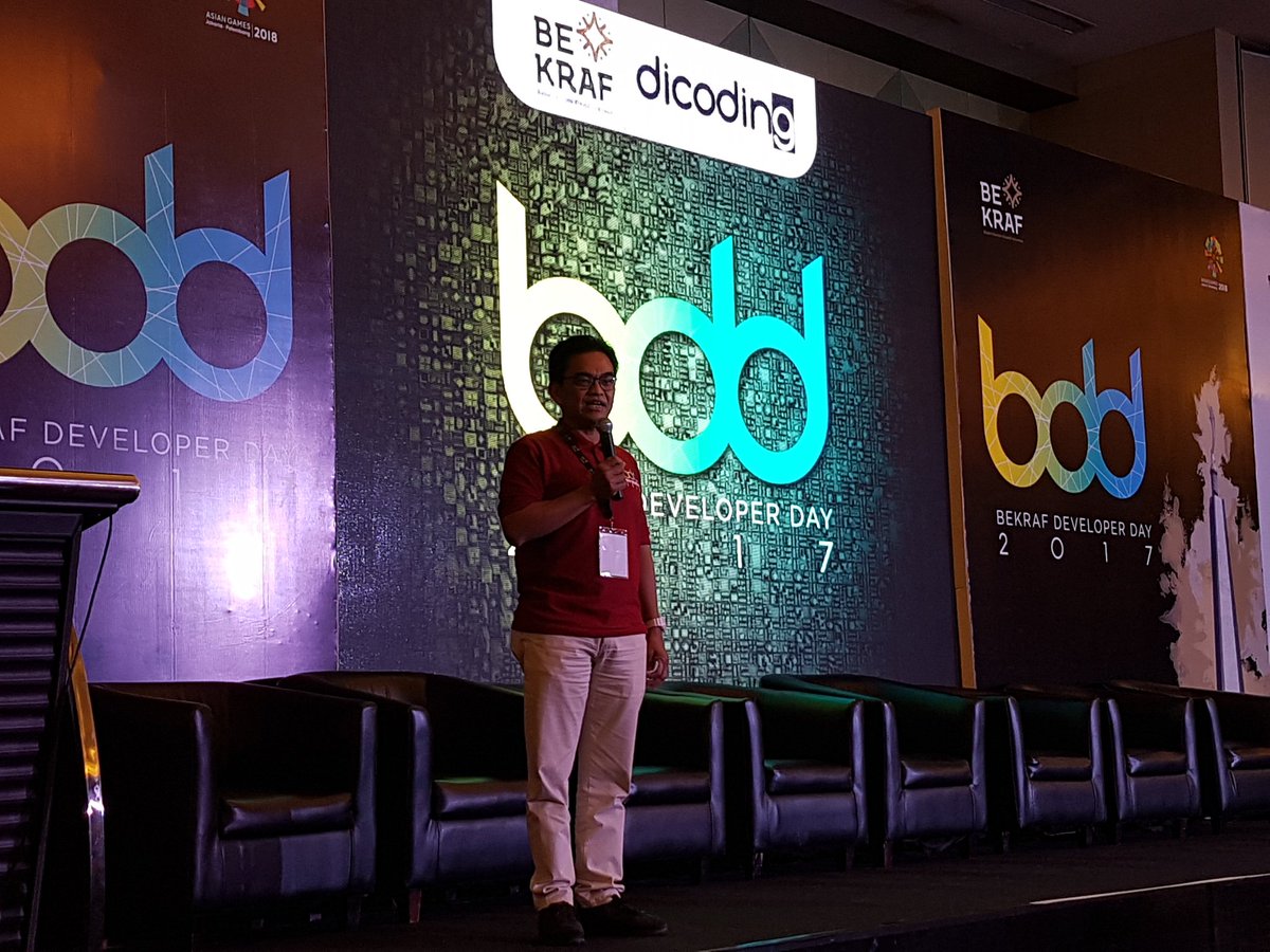 Fsetu's tweet image. Deputi Infrastruktur @BekrafID Harry Sungkari beri sambutan di #BekrafDeveloperDay #BDD 2017 ~ @Triawan
