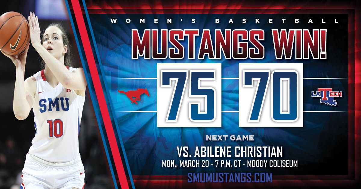 SMUWBB's tweet photo. FINAL: SMU 75, Louisiana Tech 70 (OT) #PonyUp #MustangsMarchOn https://t.co/rbQXLMB1jv