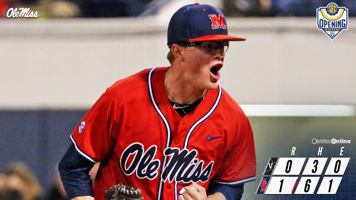OleMissBSB's tweet photo. For the first time in school history, Ole Miss posts a shutout for the 5th straight game. No. 14 Rebs take down No. 15 Vanderbilt 1-0. https://t.co/7SfspmRsgr