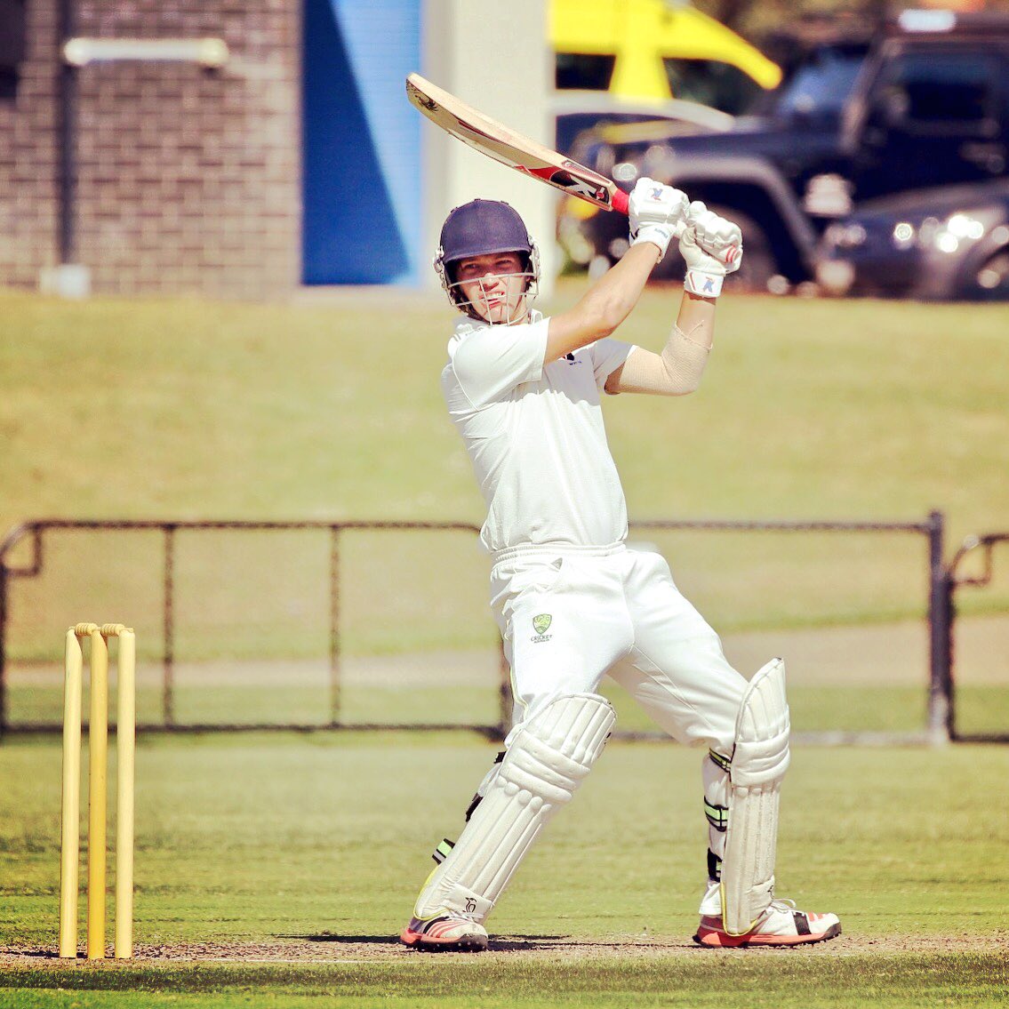 Bailey fine for a boundary— @BonbeachTangyCC 6/104 (38) v <a href="/sccc_official/">South Caulfield CC</a>. <a href="/cricketbayside/">Southern Bayside</a> Champ Div GF #cricket #cricketersarms #grandfinal