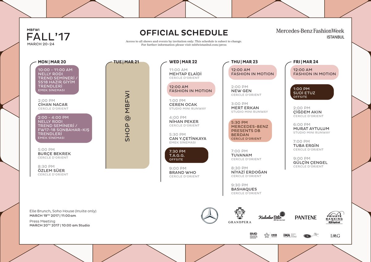 #MBFWI #AW17 takvimi (20-25 Mart 2017) #SaveTheDate