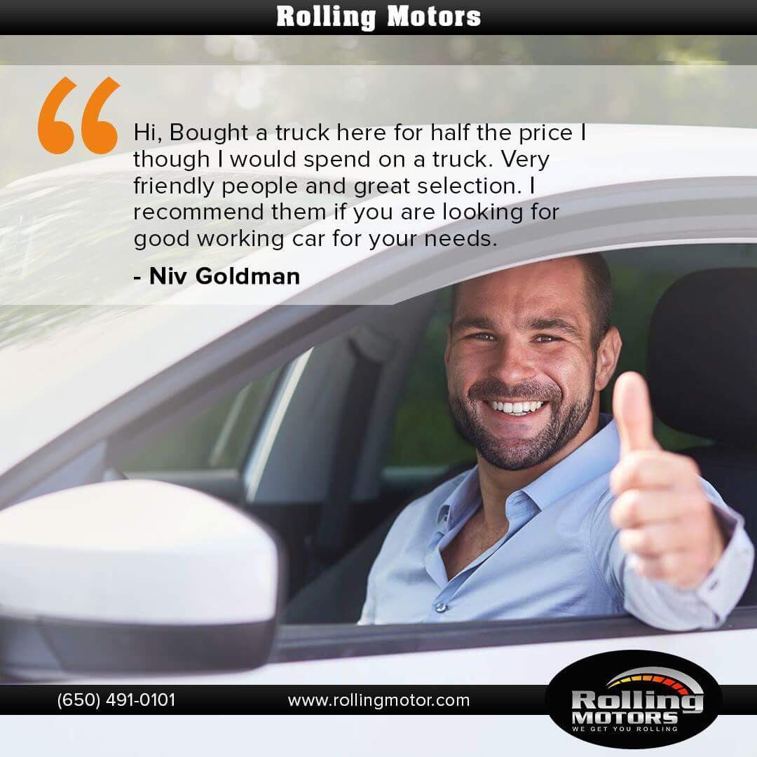 Rolling_Motors's tweet photo. "Hi. Bought a truck for half the price I though I would spend on a truck. Very Friendly people and great selection" -- Niv Goldman #reviews https://t.co/EFTGJlDc4E