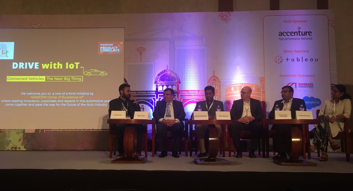 A very esteemed panel comprising #Mahindra, #Intel, #JohnDeere, #Bosch &amp; #CmoreAutomotive discussing the future of connected cars @ #NPCPune