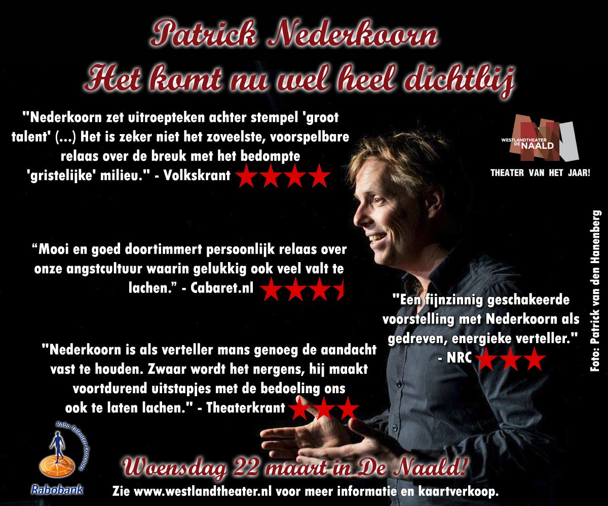 NicoBaars55's tweet photo. Woensdag komt nu wel heel dichtbij. Dan verwelkomen we in De Naald @pnederkoorn die met zijn 2e solo uitroepteken achter 'groot talent' zet. https://t.co/aKl18HUzBx