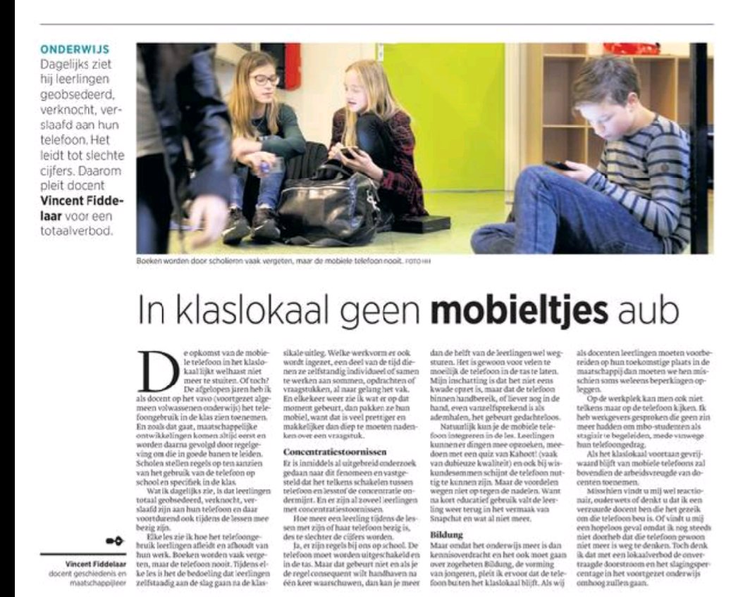 Gaat niet om mobieltjes. Probleem: #onderwijs moet 'leuk' moet zijn, terwijl we juist ook discipline, doorzetten e.d. moeten aanleren <a href="/trouw/">Trouw</a>