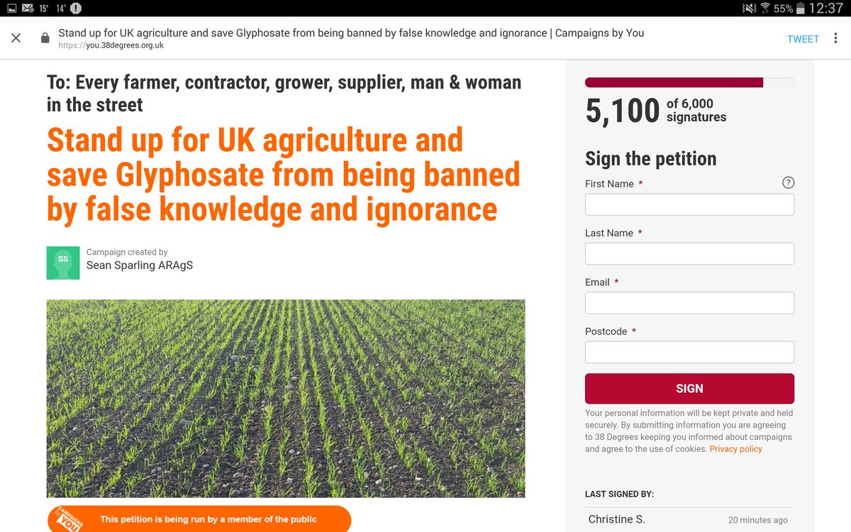 1700/week signing - to paraphrase Packham, "let's ALL get this signed to SAVE the NON toxic, NON carcinogenic glyphosate". #LatestECHAreport