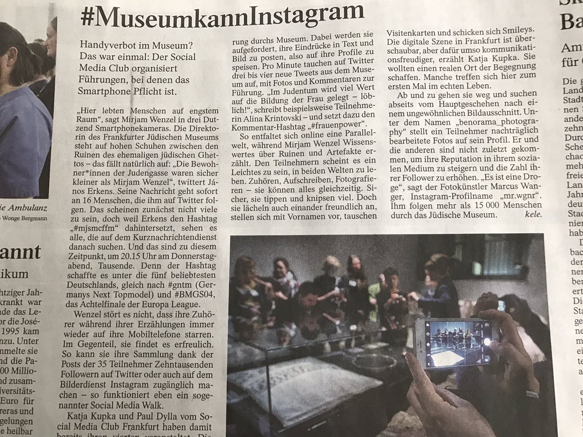 Social Media meets Print! Schöner Artikel von <a href="/KelKatja/">Katja Kel</a> in der <a href="/FAZ_RheinMain/">FAZ Rhein-Main</a> zum SocialMediaWalk #mjsmcffm @jmfrankfurt des <a href="/SMCFFM/">SMCFFM</a>