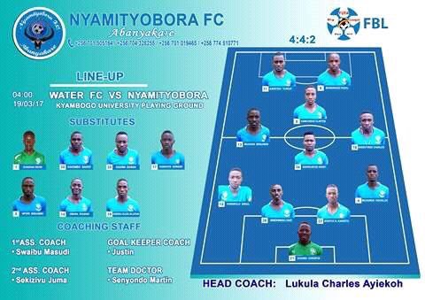 Starting line up for <a href="/NyamityoboraFc/">Nyamityobora Fc</a> against Water FC in <a href="/OfficialFUFA/">FUFA</a> Big League