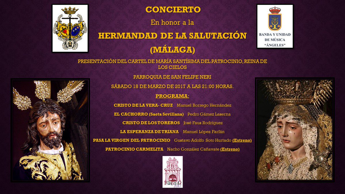 BMAngelesGR's tweet photo. Esta noche CONCIERTO EN HONOR A LA @HdadSalutacion en la Iglesia de San Felipe Neri en su sede canónica. @BMAngelesGR con dos estrenos. https://t.co/HG8Td946nE