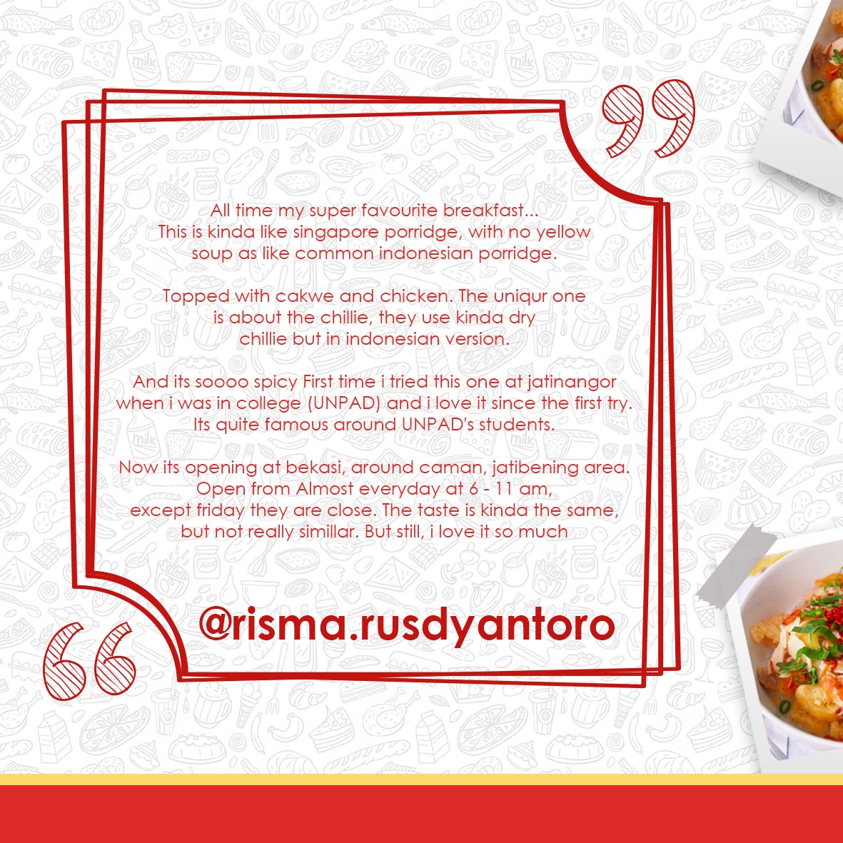 buburfay's tweet photo. @risma.rusdyantoro Makasih bertahun - tahun tetap setia Sarapan Pagi sama Bubur fay :) :)

#pagienakmalamnikmat https://t.co/TbT57xfSrS
