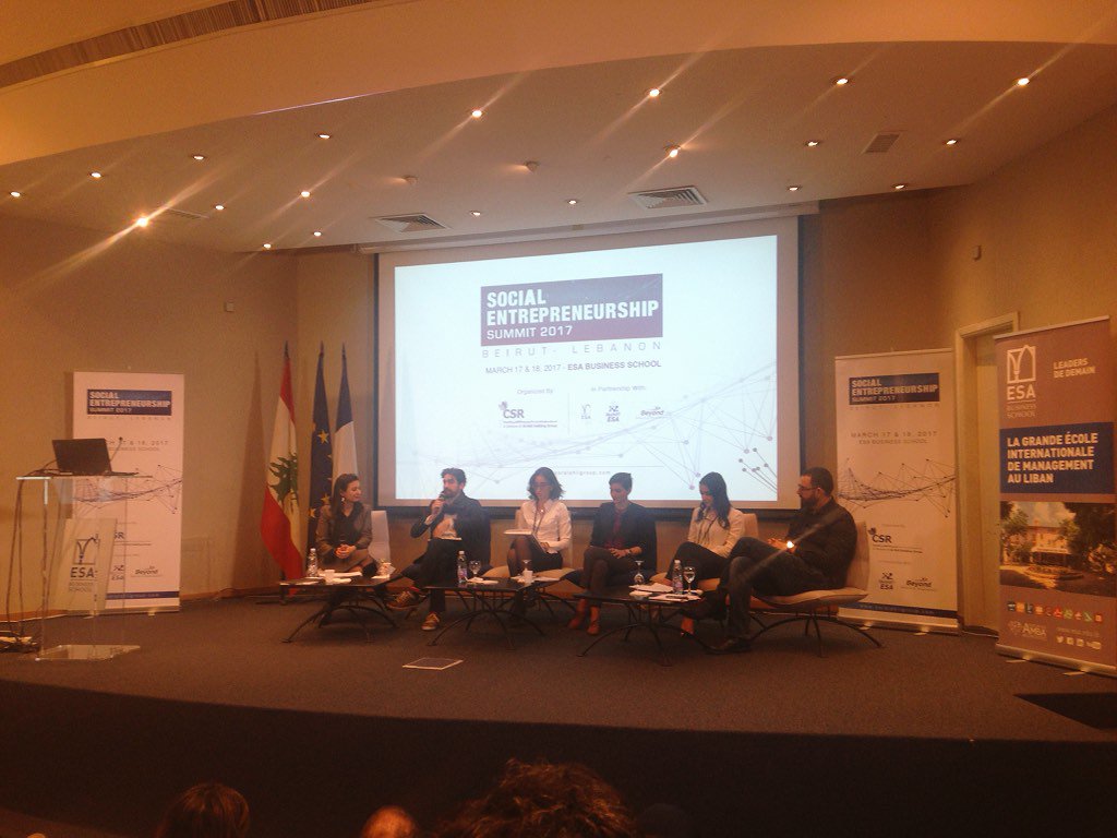 SoleneAymon's tweet photo. @ak_elsa panelist at #sesummit explaining how she discovered her superpowers and kickstarted MakeSense in Lebanon https://t.co/1yy06Ja7TC