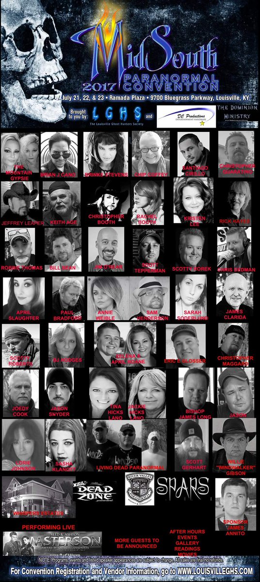 Got your tickets yet? The 2017 Mid South Paranormal Convention. Tickets at louisvilleghs.com