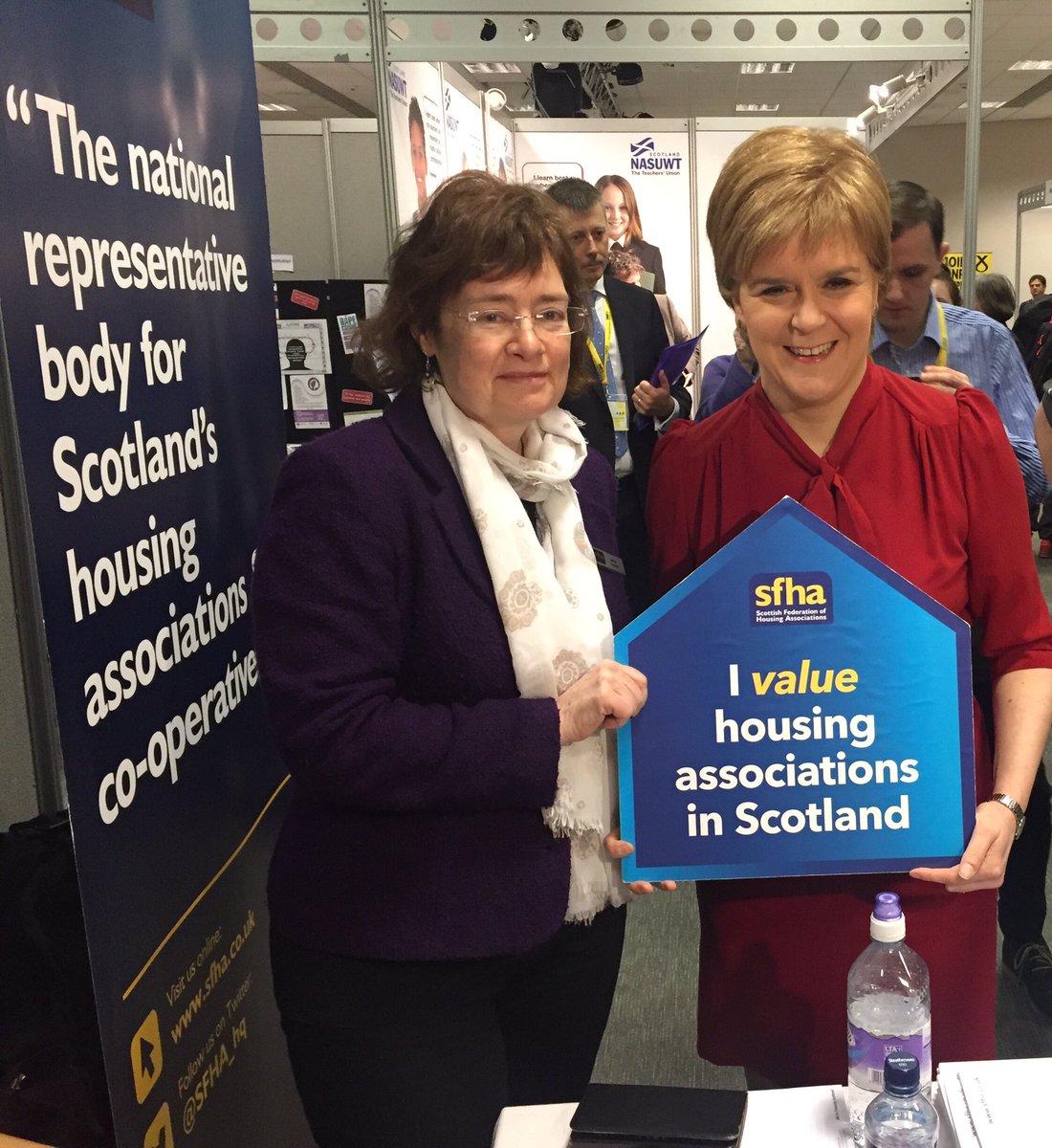 ShonaSFHA's tweet photo. Delighted to welcome First Minister  @NicolaSturgeon to our @sfha_hq stall at #SNP17 - pictured with @SarahB_SFHA https://t.co/n8oGl0aSeA