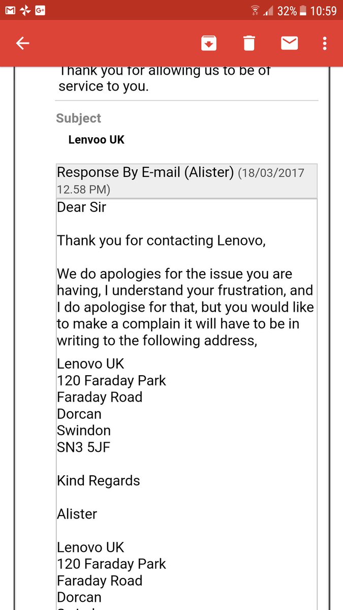 <a href="/lenovopress/">James T. Marrone</a> <a href="/iamdavidroman/">David Roman</a> Your Customer services is archaic and the worst we've ever received!! What gives? #lenovo #medieval