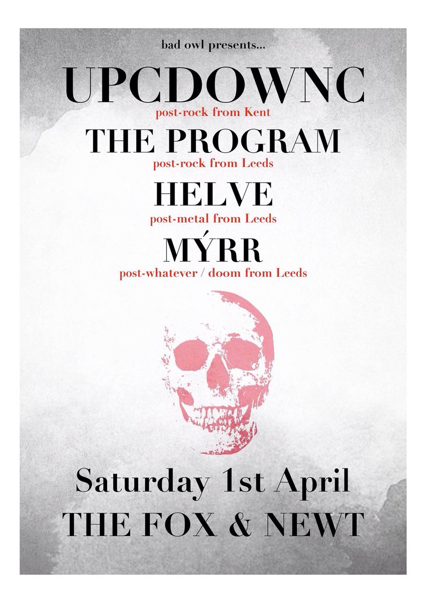 Bad Owl (@badowlpresents) on Twitter photo Two weeks today: post-rock legends @Upcdownc return to <a href="/foxandnewtleeds/">Fox and Newt Pub</a> with support from <a href="/TheProgramband1/">The Program</a>
facebook.com/events/1244633… Two weeks today: post-rock legends @Upcdownc return to <a href="/foxandnewtleeds/">Fox and Newt Pub</a> with support from <a href="/TheProgramband1/">The Program</a>
facebook.com/events/1244633…