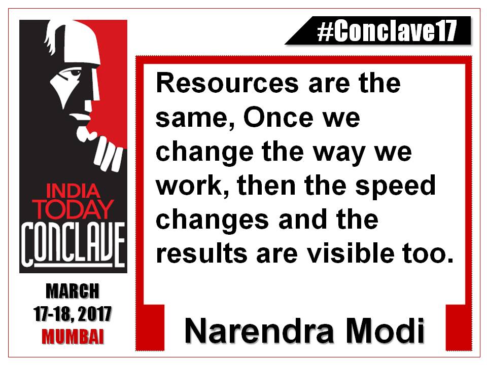 IndiaToday's tweet photo. PM @narendramodi focuses on changing the attitude to get better outcomes. 
#ModiatConclave17 #Conclave17 https://t.co/8hkZJ3ZIUH