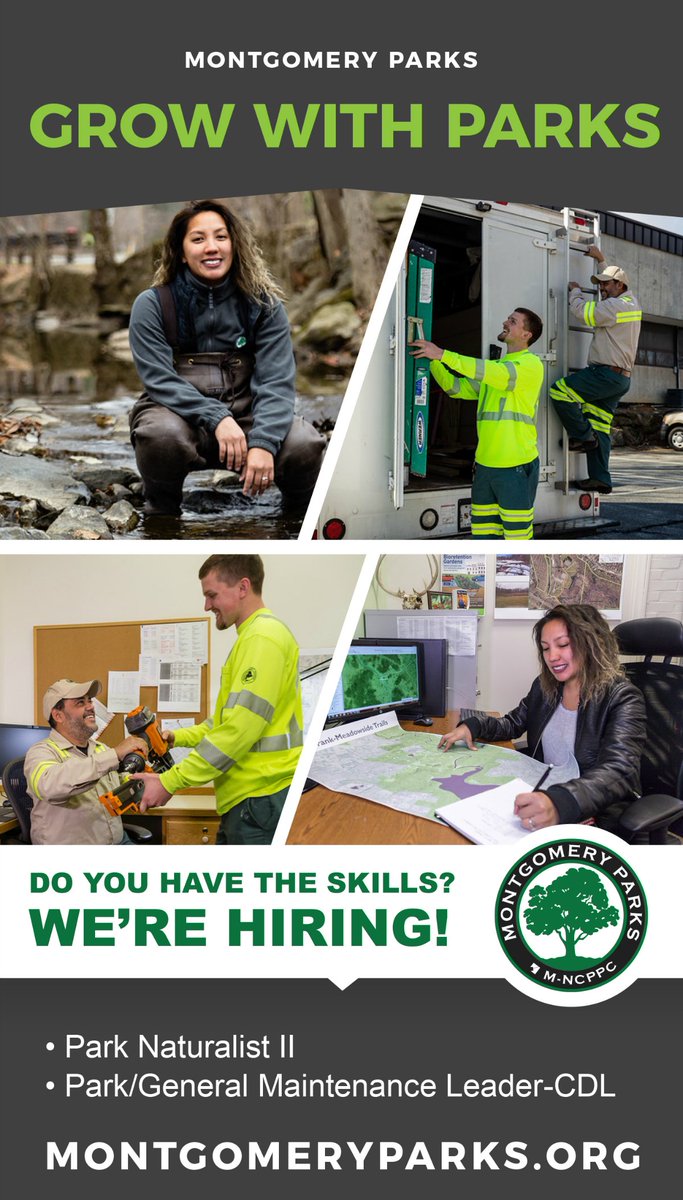 MontgomeryParks's tweet photo. We are hiring! Check out our current job openings: https://t.co/J9kg4K7htb. #GrowWithParks https://t.co/URgMBFWk4t