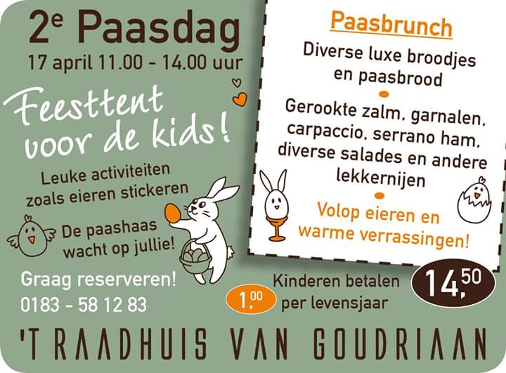 Met pasen bieden wij u een luxe paasbrunch aan voor een aantrekkelijke prijs en worden uw kinderen vermaakt #pasen #actie #feesttent