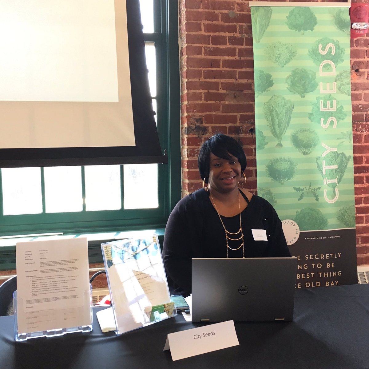 Our #SocEnt <a href="/cityseeds/">City Seeds</a> admin rockstar Janifer <a href="/Humanim/">Humanim</a>'s Community Job Fair today. #community #hiring #socialenterprise