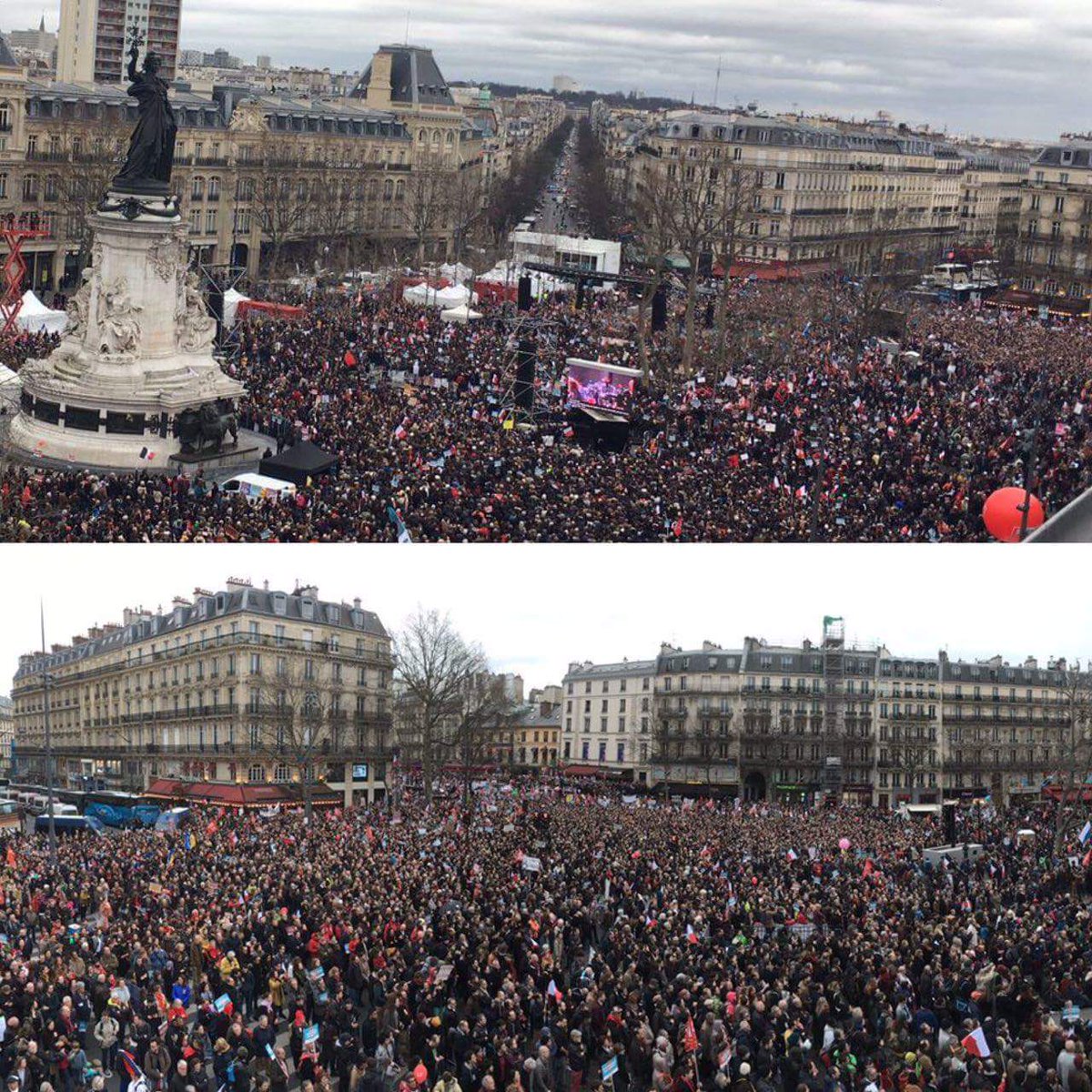 #18Mars2017 #melenchon #bastille
 amusant  les mêmes journalistes qui ont vu 200 000 au Trocadero  comptent quelques milliers à République