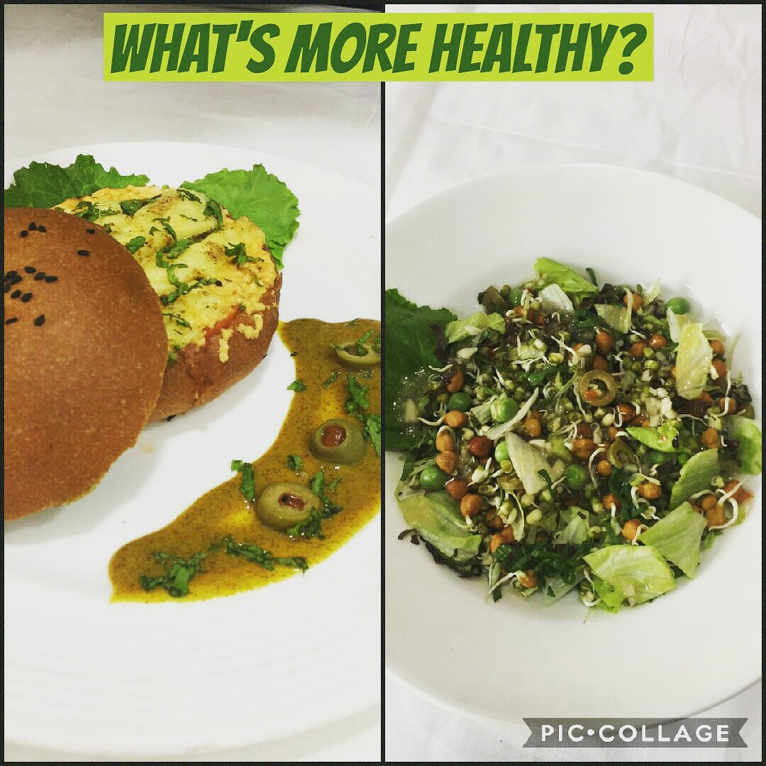 #FRUNCH brings two extremes under one common roof - Healthy Food. 'Burn Fat Burger with Grilled Cottage Cheese' &amp; 'Three Bean Salad'