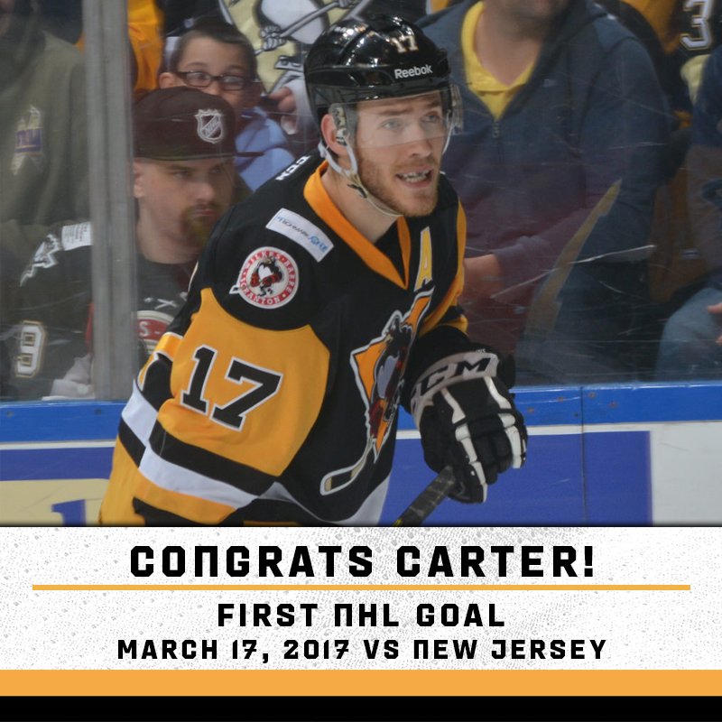 WBSPenguins's tweet photo. Congrats go out to @carterrowney - who netted his first @NHL goal last night (the GWG) in the @penguins win over the @NJDevils https://t.co/EKXdcIdS13