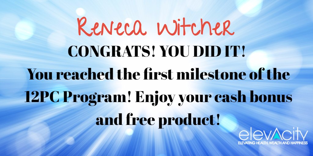 elevacity's tweet photo. Another Partner is winning! CONGRATS to Reneca Witcher. She reached the first milestone of the 12PC Program! She earned cash &amp; free product! https://t.co/aSlfuRqqng