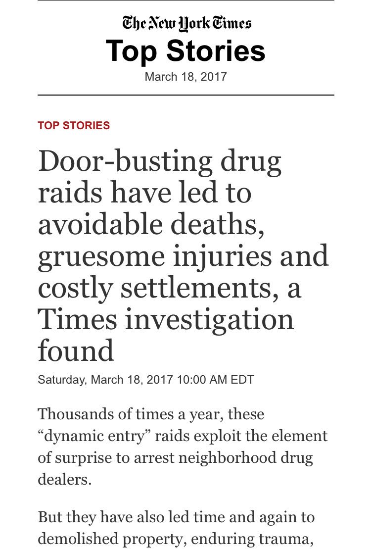 JodieEmery's tweet photo. NO MORE DRUG WAR
Door-busting drug raids have led to avoidable deaths, gruesome injuries and costly settlements, a Times investigation found https://t.co/MpSe9RACEh