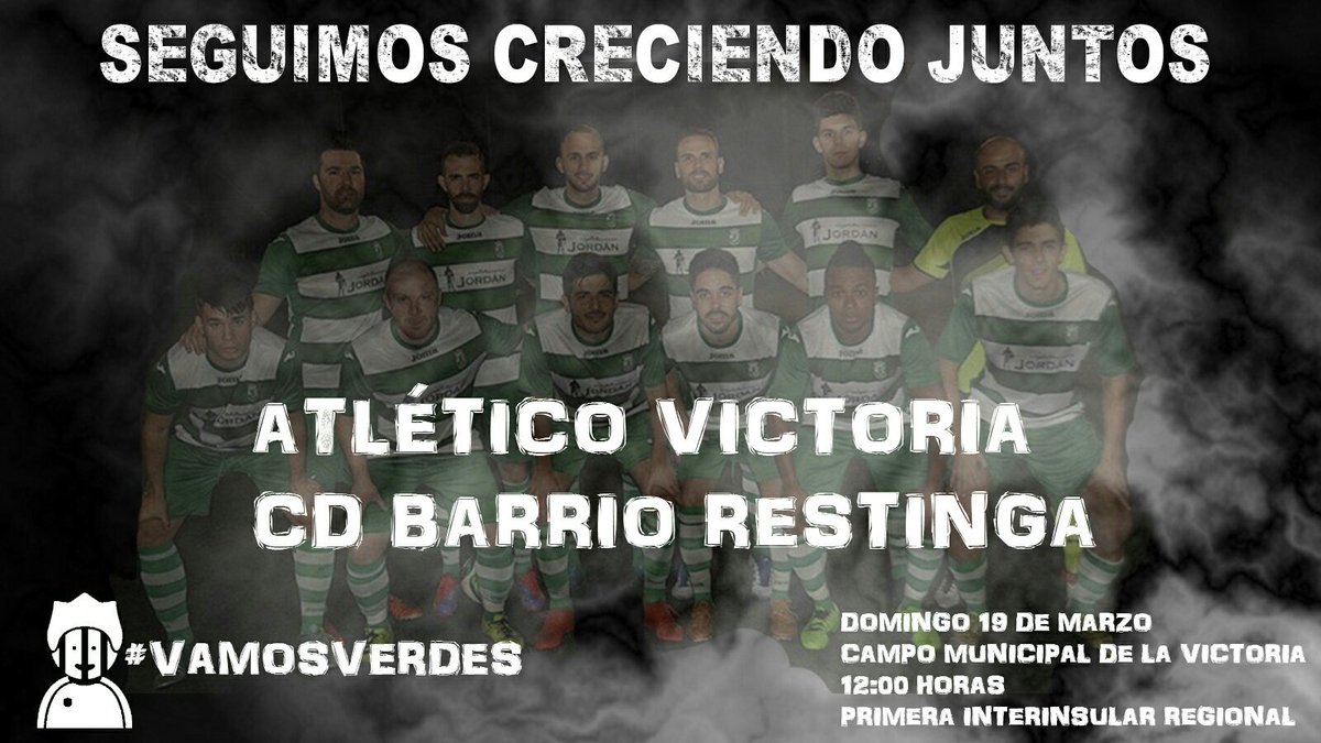 Mañana domingo, a partir de las 12:00 horas <a href="/Atl_VictoriaTF/">Atletico Victoria</a>  vs #CDBarrioRestinga categoría regional. 
#VamosVerdes