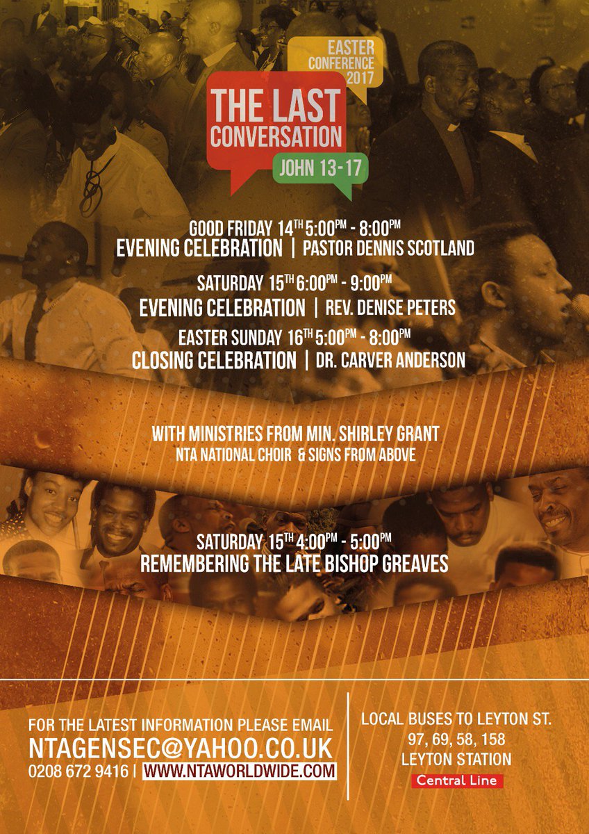 NTAtooting's tweet image. Easter Conference 17 // Fri 14th - Sun 16th April
THE LAST CONVERSATION (John 13-17) #LastConversation
For more info ntaworldwide.com/event/2822136