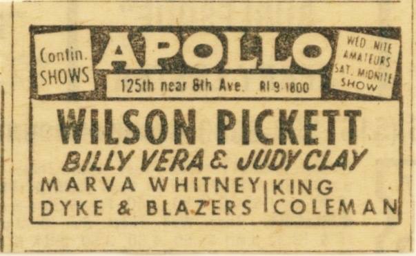 Happy Birthday Wilson Pickett!
We appeared with him in July, 1968 at the Apollo Theatre. 