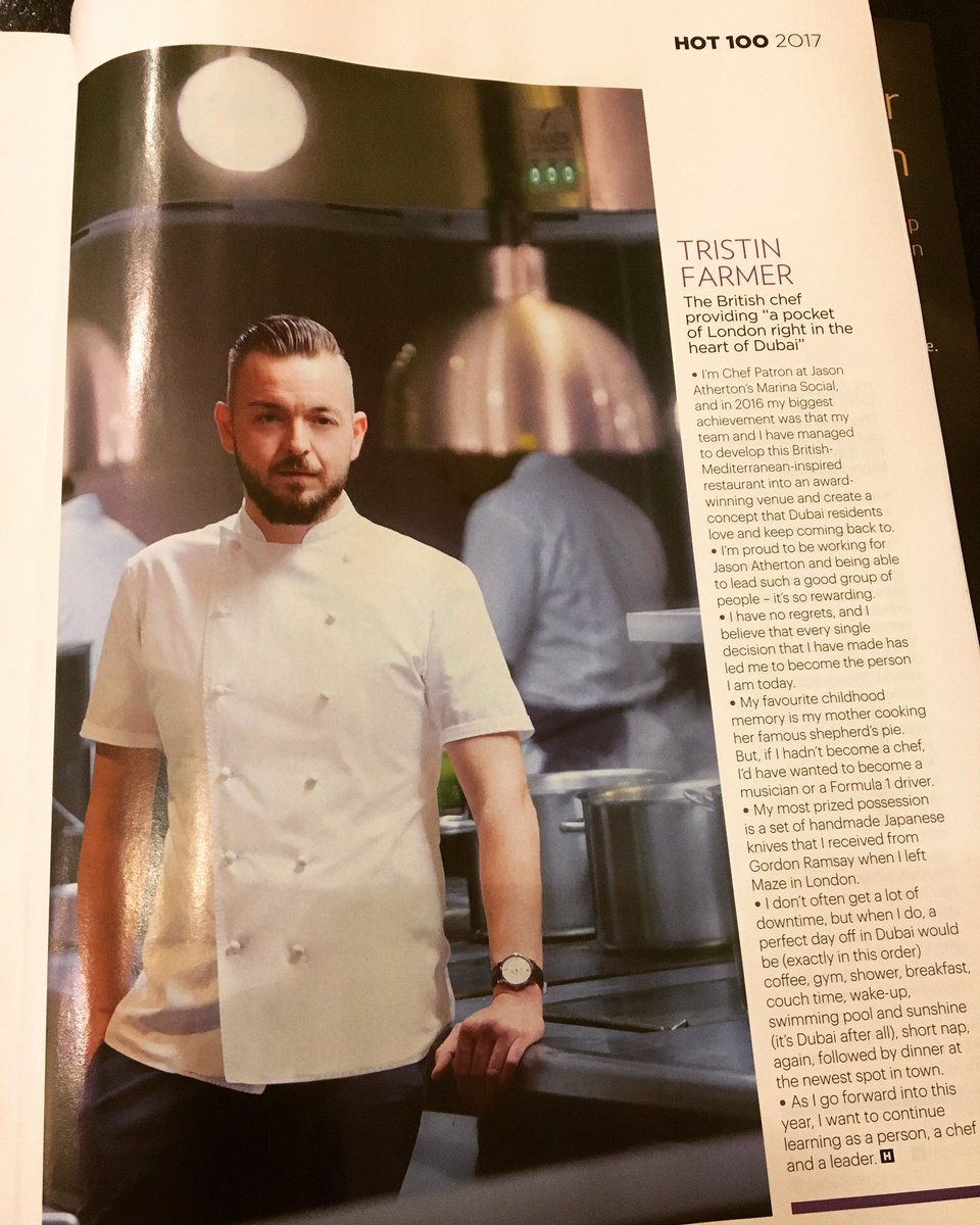 Our #chefpatron <a href="/tristin_farmer/">tristin farmer</a> in the 2017 edition of #ahlanhot100. Congratulations #chef!!#jasonatherton #marinasocial <a href="/AhlanLive/">Ahlan Live</a>