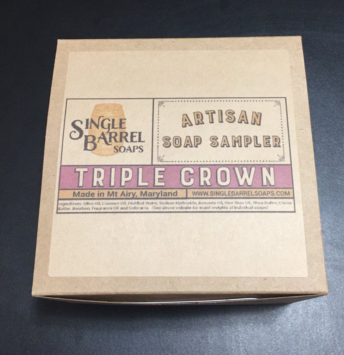 SBarrelSoaps's tweet photo. Sneak peek of our Triple Crown Soap Sampler Boxes!Available in a few weeks! #artisansoap #hscgmaker #soapshare #triplecrown #soapsampler https://t.co/LWdKge9qji