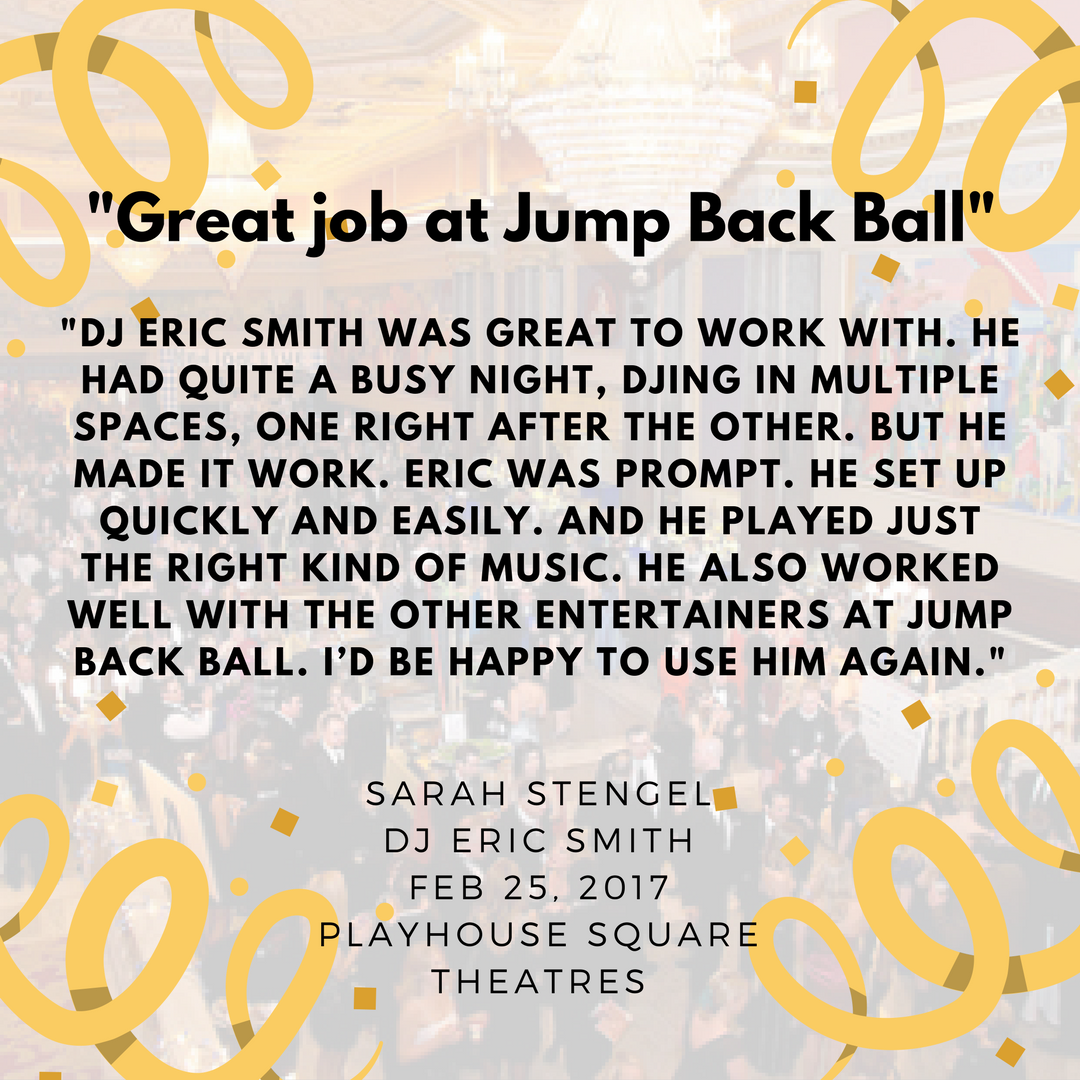 CLEMusicGrp's tweet photo. Did you attend @playhousesquare's annual #JumpBackBall this year? Check out a review for DJ Eric Smith. #CMGTalent https://t.co/dx6nubmeMz https://t.co/yCGja9g7K0