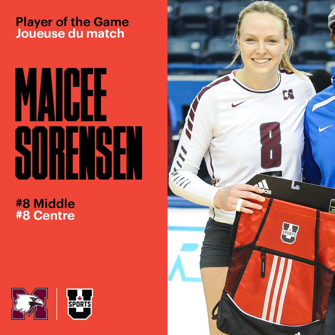 WVB | Player of the Game | <a href="/McMasterSports/">McMaster Marauders</a> | Maicee Sorensen (7 kills, 2 blocks) #USPORTSWVB17