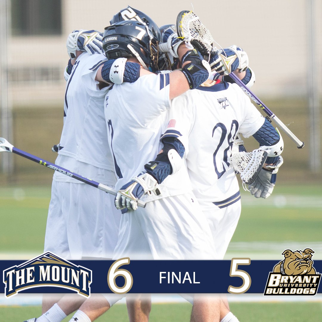 MOUNT WINS!! <a href="/MountMLacrosse/">Mount Men's Lacrosse</a> takes down Bryant in the final seconds of the NEC opener! #GoMount