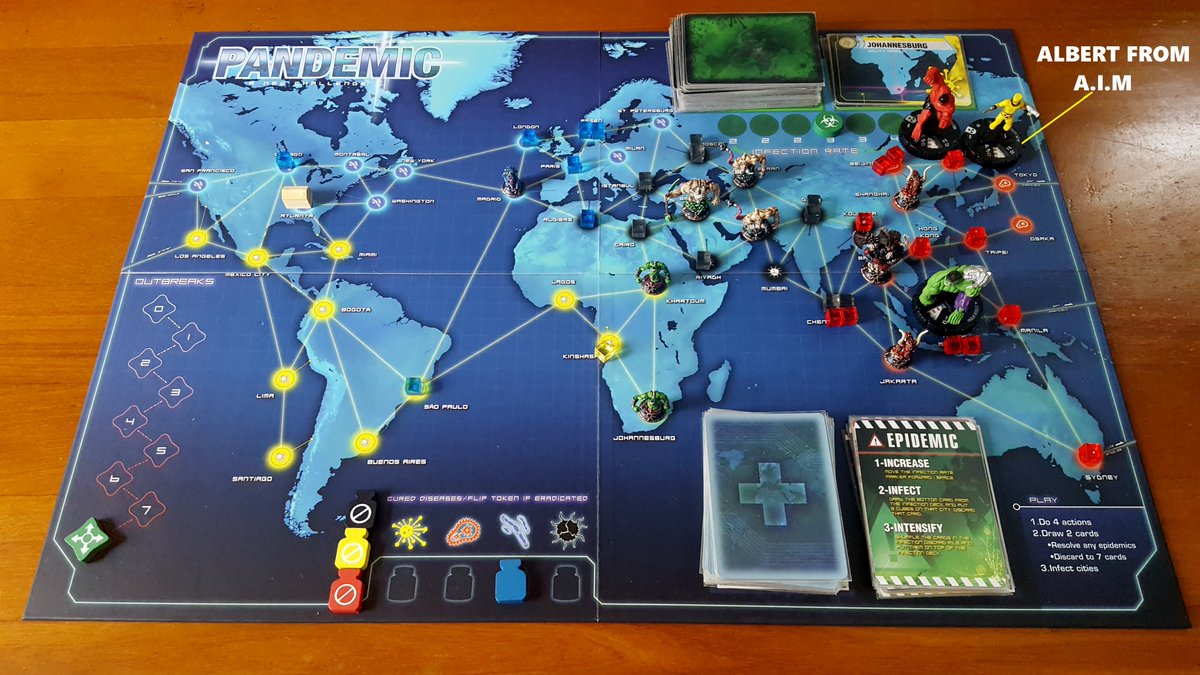 Bin_Edward's tweet photo. When the Old World invades. #Hulk &amp; Albert are not the best team to send in. @Zmangames_ @Marvel #boardgames #pandemic @HeroClixWorld77 https://t.co/eJc5Na7XTr
