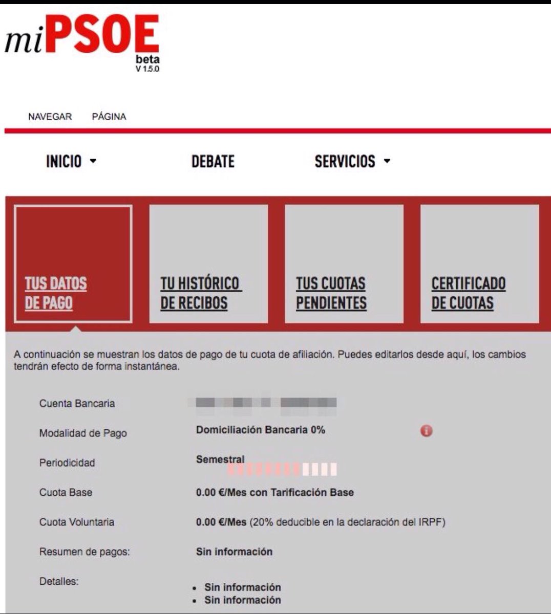 RecuperaSOC's tweet photo. ⚠️Gestora de @PSOE siguen y siguen los fallos en miPSOE.es. No se puede ver el estado de las cuotas!!!⚠️ https://t.co/AbTrBK8H7Y