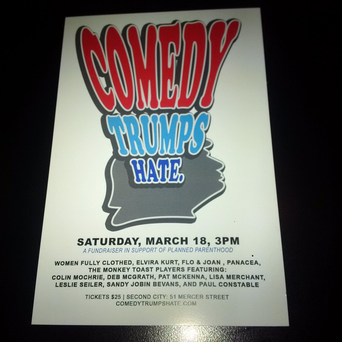 Glen4Climate's tweet photo. Great running in to my comic friend @cwakelin @ #ComedyTrumpsHate fundraiser for #plannedparenthood @ 2nd City https://t.co/mNjc9rH9Wa